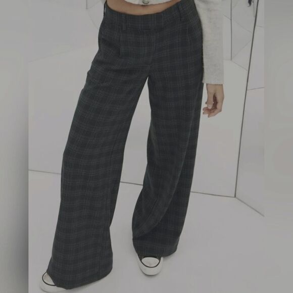 SoldNwt American Eagle Plaid Wide Leg Trousers Stretch women's size 4 reg gray - Picture 3 of 15